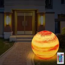 Eurotondisplay LED Gartenleuchte Kugellampe Kunststoff 60 cm inkl. Leuchtmittel grau/weiß
