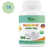 VITAMIN D3 + K2 20,000 I.E+ 200μg - 360 Tablets Food supplement - Vitamin I.U