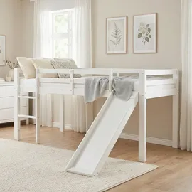 Homestyle4u Hochbett 90 x 200 cm Kiefer massiv lackiert weiß