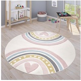 Paco Home Kinderteppich »Cosmos 351«, rund, Kurzflor, Spielteppich, Motiv Regenbogen & Herz, Kinderzimmer, pink
