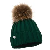 ELIMELI Kaschmir Mütze Damen Winter warme Strickmütze Wollmütze mit Kaschmir Wintermütze mit Kunstfell Bommel Slouch Strick Beanie Damen für Winter Bommelmütze Hergestellt in EU (Grün) - Einheitsgröße