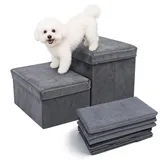 Hundetreppe mit Stauraum, Haustiertreppe Faltbar, Treppe für Hunde 2/3 Stufen, Hundetreppe für Kleine Hunde, Katzen (Dunkelgrau – 2-lagig)