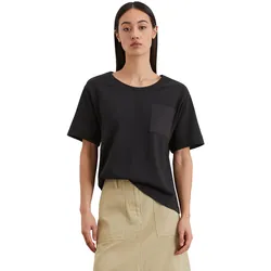 T-Shirt MARC O'POLO "mit aufgesetzter Satin-Tasche", Damen, Gr. XL, schwarz, Obermaterial: 100% Baumwolle, unifarben, Basic, loose fit, Rundhals, Kurzarm normaler Saum, Shirts