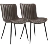 SeedWave Esszimmerstuhl Küchenstuhl-Set, PU-Leder Polsterstuhl mit Geschwungener Rücklehne, Set aus 2, Gestreiftes Design, Vier Eisenfüße braun