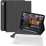 ZOPSGYU Hülle mit Tastatur für iPad A16 11. Generation/iPad 10. Generation (2025/2022, 11/10,9 Zoll) mit Stifthalter, Magnetische Anti-Detach Tastatur Hülle mit QWERTZ Layout Keyboard, Schwarz