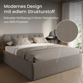 home collective Polsterbett 160x200 cm Doppelbett Bett mit verstellbarem Lattenrost & Bettkasten, gepolstertes Kopfteil, Germany | Beige - Beige