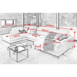 KAWOLA Sofa CARA Wohnlandschaft U-Form Cord olivgrün Longchair rechts
