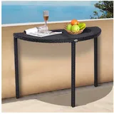 OKWISH Gartentisch Halbrunder Balkontisch 100x50x74 cm Schwarz Polyrattan Metall (Packung, 1-St., Moderner Outdoor Tisch aus Polyrattan, platzsparendes Design), Garten Beistelltisch für Balkon & Terrasse, stabile Konstruktion schwarz
