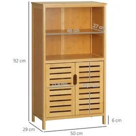 kleankin Badezimmerschrank, Unterschrank aus Bambus, Badschrank mit Lamellentüren, Beistellschrank, Mehrzweckschrank mit Kippschutz, Landhausstil, Naturholz, 50 x 29 x 92 cm Badezimmer, Badezimmerschränke, Midischränke