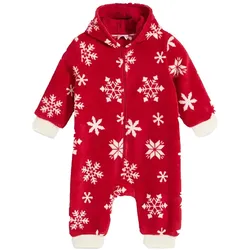 Jumpsuit Kleinkinder Overall Fleece-Anzug mit Kapuze Schneeflocken-Design mit Reißverschluss Baby-Anzug 954927 Rot/Weiß - 80/86