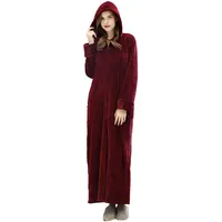 ZFSOCK Damen Morgenmantel Shaggy Extra Lang Flauschig mit Reissverschluss Kapuze Bademantel Plüsch Flanell Microfaser Fleece Winter Cozy Warm Weich Wadenlang Bodenlang Weinrot Loungewear Bordeaux - L-XL