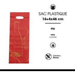 Tasche 2 Plastikflaschen HDPE rot ausgeschnittene Griffe 16 + 4/4 x 46 cm pro 1000 - Gimex