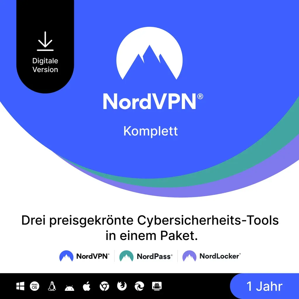 NordVPN Komplett – 1 Jahr Cybersicherheit VPN, PW, Cloud 1 Jahr