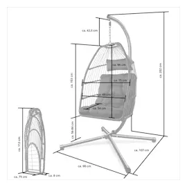 Tectake tectake® Hängesessel Ariane mit Gestell und Kissen 160kg