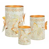 Spetebo Windlicht Schmetterling 3er Set Metall Gold/Weiß