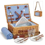 DHAEE Picknickkorb-Set aus Weidengeflecht für 2 Personen mit Kühlfach und wasserdichter Picknickdecke, abnehmbarer Gurt, Besteck-Set, für Camping, Tagesreisen, Strand, Wandern, Grillen und