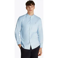 Langarmhemd TOMMY HILFIGER "LINEN BLEND MAO COLLAR SHIRT", Herren, Gr. XL, N-Gr, blau (breezy blau), Web, Obermaterial: 52% Baumwolle, 48% Leinen, casual, Langarm Manschette, Hemden