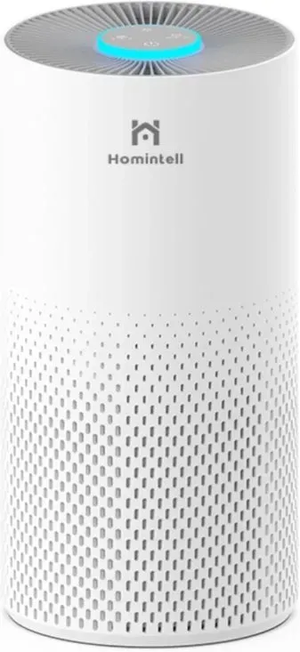 Homintell Luftreiniger - CADR 150 m3/h, 3 Geschwindigkeiten, HEPA- und Aktivkohlefilter, 8‐Stunden‐Timer, Touch‐Bedienung, 7‐Farben‐Atmosphärenlicht, ideal für 18 m2 Räume.