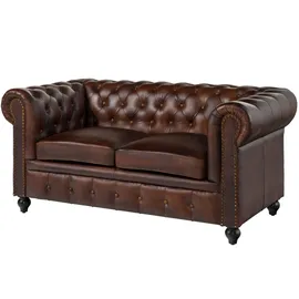 Massivmoebel24 Sofa 2-Sitzer Echtleder 158x82x75 braun Chesterfield #102