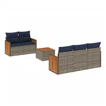 vidaXL 6-teiliges Gartensofa-Set mit Kissen, grau, Polyrattan - Grau