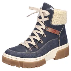 Winterboots RIEKER, Damen, Gr. 39, blau, Lederimitat, Textil, sportlich, Schuhe Schnürboots Winterboots, Schnürboots, Winterstiefelette mit Warmfutter ausgestattet