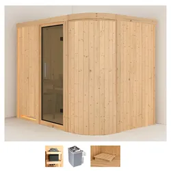 Sauna KARIBU "Thyra 4", beige (naturbelassen), Saunaofen, integrierte Steuerung, 9 kW, Saunen, 9-kW-Ofen mit integrierter Steuerung