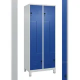 C+P Z-Spind Classic PLUS, Füßen, 4 Abteile, HxBxT 195x80x50cm, Sicherheitsdrehriegel, Hellgrau/Enzianblau von PROREGAL