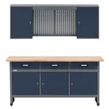 Küpper Werkstatt Set 70421-3, Werkstatteinrichtung Werkbank 170 cm mit Vollbuchenplatte, Hängeschrank (Dunkelblau)