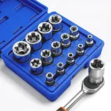 WYYFXY® 14-tlg Außen Torx Nuss Set E4-E24 Außen Torx Steckschlüssel Set aus CR-V mit Bewahrungsbox E Torxschlüssel Nuss Set 1/2'' 1/4'' 3/8'' für Schlagschrauber, Drehmomentschlüssel (Blau)