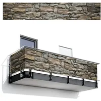 MuchoWow© Balkon Sichtschutz Einseitig 90x500 cm Groß Terrassen Gartenzaun Balkonfächer ohne Bohren Wetterfest für Zaun Terrasse Balkonbespannung Seitenschutz Steine - Steinoptik - Grau