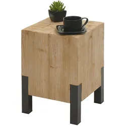 Beistelltisch MCW-L76b, Blumentisch Tisch, Industrial Metall Massiv-Holz MVG-zertifiziert, 46x32x32cm natur