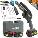 MASKO MASKO® Mini-Kettensäge mit Akku 8000mAh Handkettensäge Elektro mit 2 Akku 4000mAh für Gartenscheren/Astscheren/Holzschneiden Motorsäge 800W automatisches Ölsystem