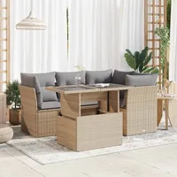 VidaXL 5-tlg. Garten-Sofagarnitur mit Kissen Beige Poly Rattan