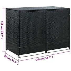 vidaXL Mülltonnenbox für 2 Tonnen Poly Rattan Schwarz 148x80x111 cm