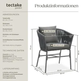 Tectake tectake® Stuhlset, Geflecht im Rope-Design, abnehmbare Polyesterbezüge, 60 x 61 x 77 cm