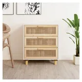 vidaXL Sideboard Weiß cm Massivholz Kiefer und Natur-Rattan