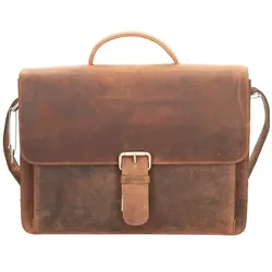 Plevier Retro Darwin Aktentasche Leder 41 cm Laptopfach  braun