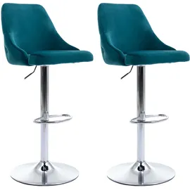 WAHSON OFFICE CHAIRS 2er Set Barhocker Aus Samt Bistrohocker Mit Rücklehne Barstuhl Höhenverstellbar Für Kücheninsel, Blau