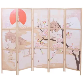 Mendler Paravent HWC-O70, Trennwand Sichtschutz Raumtrennung Naturmotive Holz MVG Polyethylen 170x227cm ~ Kirschblüten