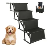 MENGDA Hundetreppe Auto Klappbar, Hunderampe Auto, Autorampe Hundeleiter Faltbar, Gelenkschonende Hunderampe Auto Ramp Höhenverstellbar Einstiegshilfe Hunde Auto bis 75kg (Schwarz)