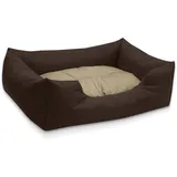 BedDog Hundebett Mimi, Hundesofa aus Cordura, Microfaser-Velours, waschbares Hundebett Vier-eckig mit Rand, Hundekissen für drinnen, draußen, XL, braun-beige