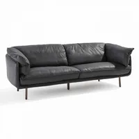 Oviala 3-Sitzer-Sofa,, Schwarz, Leder, Rechteckig, 86x77x219 cm, Wohnzimmer, Sofas & Couches, Sofas, 3-Sitzer Sofas