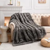 HOMFINE Luxuriöse Kunstfelldecke Felldecke Kunstfell - Kuscheldecke Flauschig Fellimitat Decke, Faux fur Blanket, Kuscheldecke Fell Flauschig für Couch Bett Tagesdecke, 150x200cm, Grau