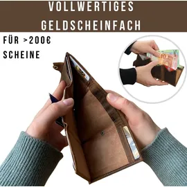 Frentree Slim Geldbörse aus echtem Leder mit RFID-Schutz 7 Fächer, Hochformat, Braun