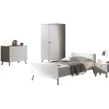 58 aufm Kessel Jugendzimmer-Set Kinderzimmer Set Kamillah Kinderzimmer komplett MDF Satin Weiß, (inkl. Versand, Lieferung bis Verwendungsstelle), Einzelbett, Nachtkonsole, Kleiderschrank, Kommode, Retro-Optik weiß