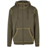 URBAN CLASSICS Organic Contrast Flatlock Stitched Reißverschlusspullover - Olive / Yellow - L