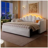 Odikalo Schlafsofa Schlafcouch mit Ausziehbett & LED, Polster-Tagesbett, Ausziehfunktion flach oder aufgestellt grau
