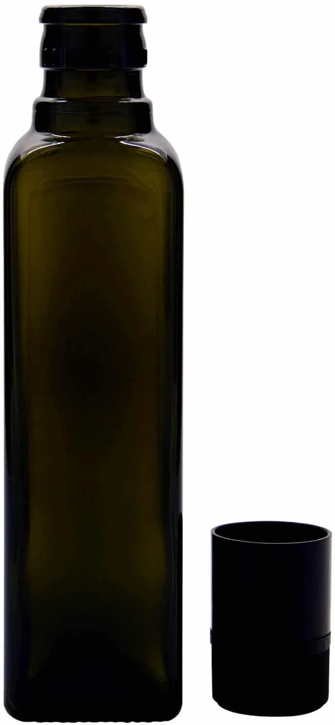 250 ml Bottiglia olio/aceto 'Quadra', vetro, quadrata, verde antico, imboccatura...