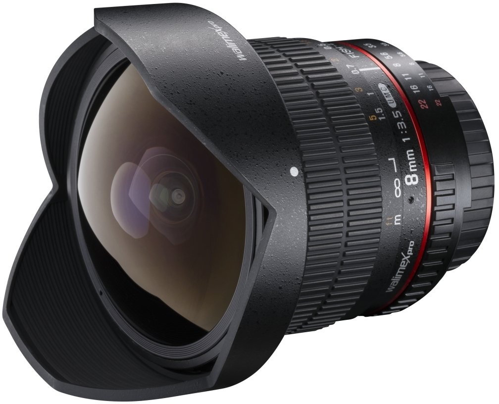 Walimex Pro 8 mm f1:3,5 Festbrennweite manueller Fokus Ultraweitwinkelobjektiv (geeignet für Canon EF Mount Kamera Objektiv für Systemkamera Canon EOS 1200D 5D 80D 1D Mark II N 1D Mark III)