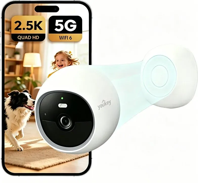 UNIVIEW Youkey S320 Magnetische Kabellose 2,5K-QHD-Überwachungskamera mit Dualband-Wi‐Fi 6, 150° Sichtfeld, KI-Erkennung von Personen und Haustieren, Integrierter 8GB-Speicher, Farbnachtsicht, Keine Monatlichen Gebühren